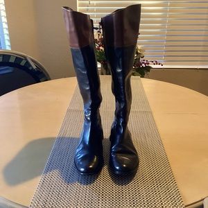 Cole Haan Leather Riding Boots, Black with brown accent, Size 7 M